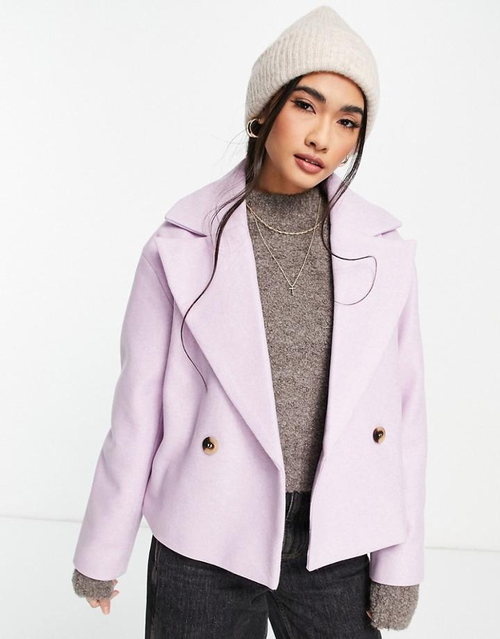 Vila Double Breasted Cropped Jacket In Lilac Purple