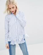 Asos Stripe Cotton Shirt With Ruffle Hem - Multi