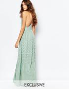 Frock And Frill Embellished Plunge Neck Maxi Dress With Open Back - Spray Green