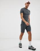Asos Design Tracksuit Short Sleeve Muscle Sweatshirt / Skinny Shorts In Washed Black - Black