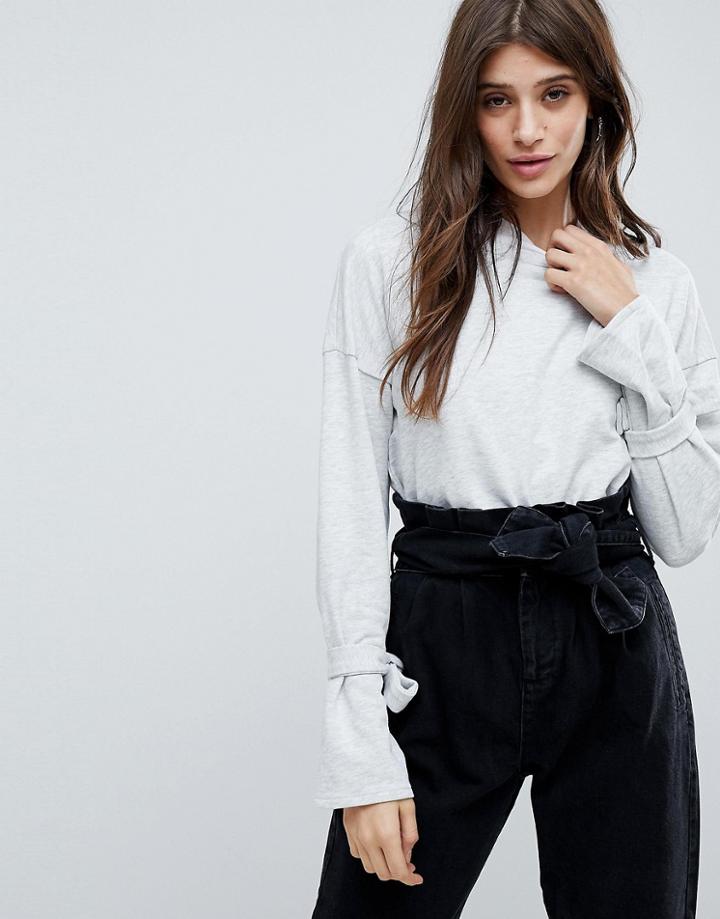 Jdy Sweatshirt With Tie Detail - Gray