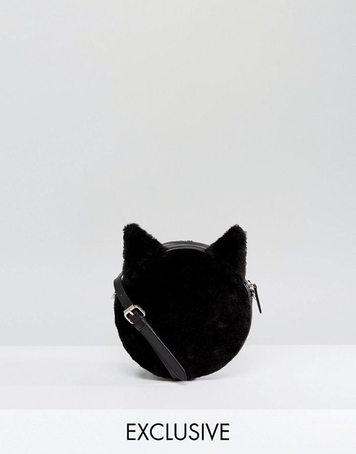 Monki Cat Faux Fur Cross Body Bag - Black