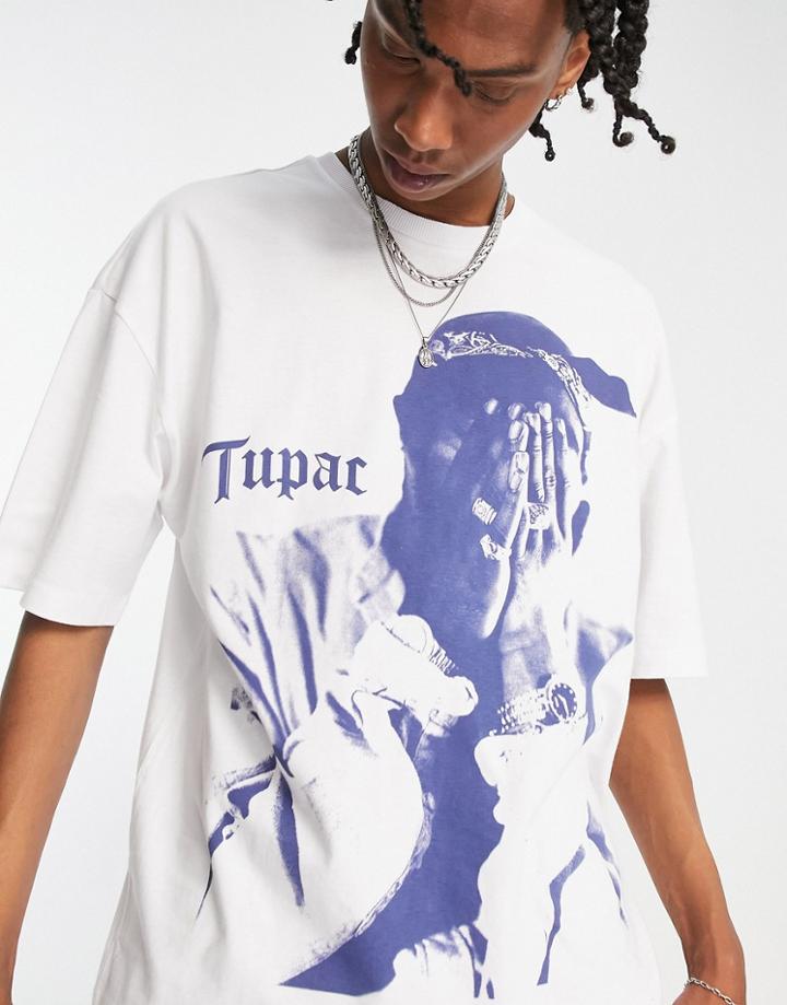 Bershka X Tupac Printed T-shirt In White