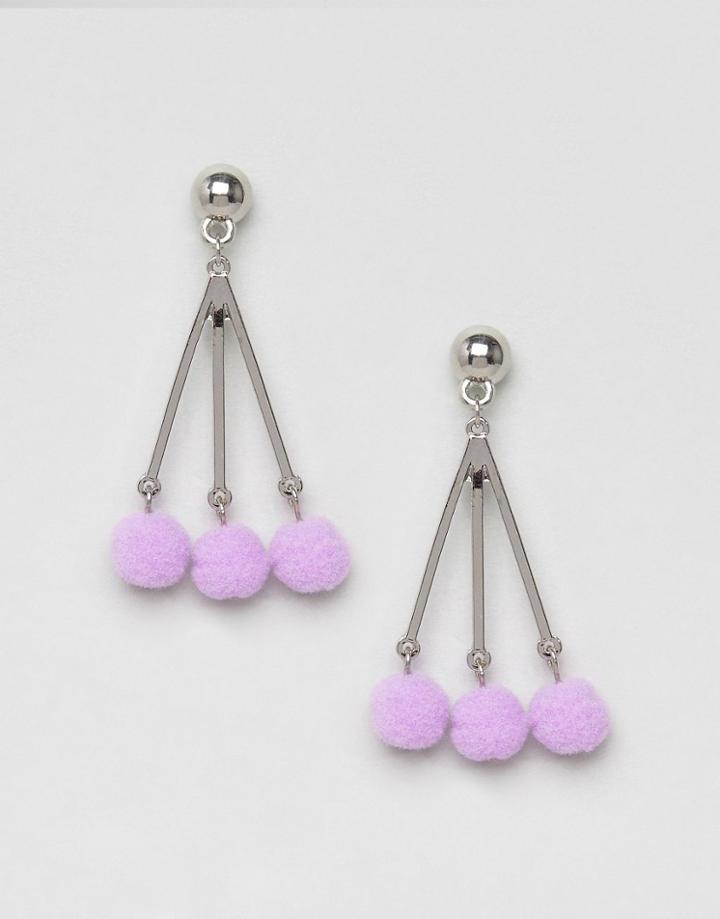 Asos Pom Pom Swing Earrings - Purple