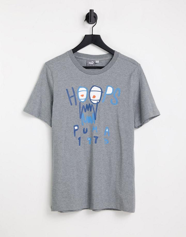Puma Hoops Scribble Logo T-shirt In Gray
