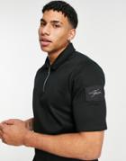 Jameson Carter Matt Zip Polo Shirt In Black