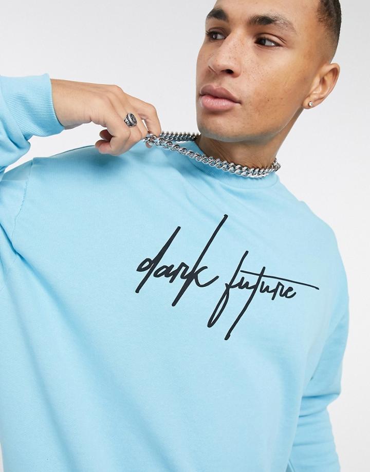 Asos Dark Future Oversized Sweatshirt In Bright Blue With Logo Print-blues