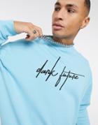 Asos Dark Future Oversized Sweatshirt In Bright Blue With Logo Print-blues