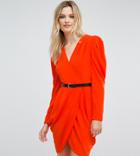 Asos Tall Plunge Neck Wrap Dress With Belt - Orange