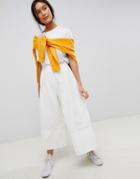 Asos Design Denim Wide Leg Culottes In Off White - White