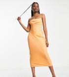 In The Style Exclusive Satin Cowl Neck Midi Dress In Orange