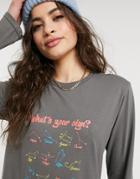 Heartbreak Long Sleeve Star Sign T-shirt In Charcoal-grey