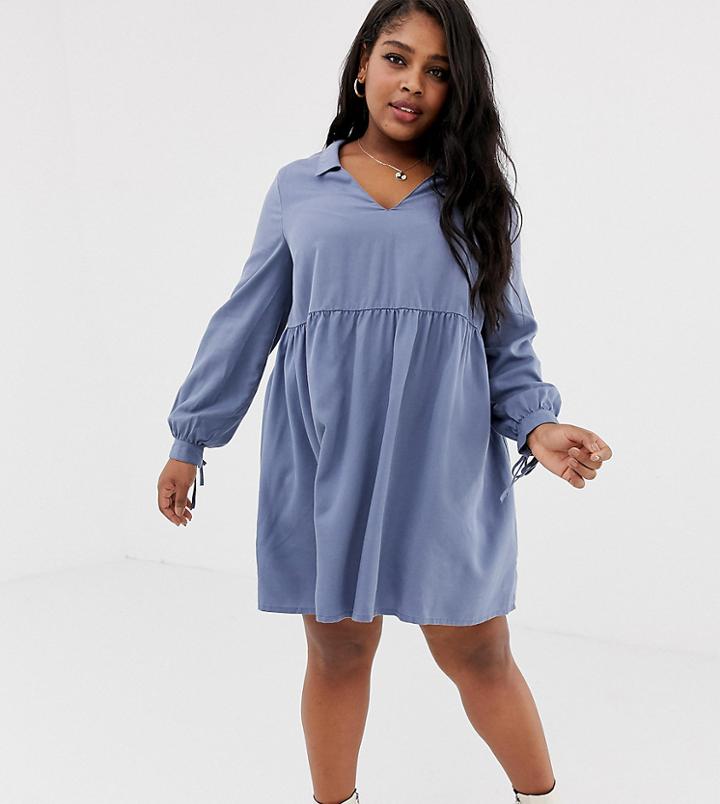 Asos Design Curve Casual Collared Smock Mini Dress-gray