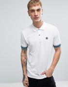 Pretty Green Tedburn Pique Polo With Knit Stripe Cuffs In White - White