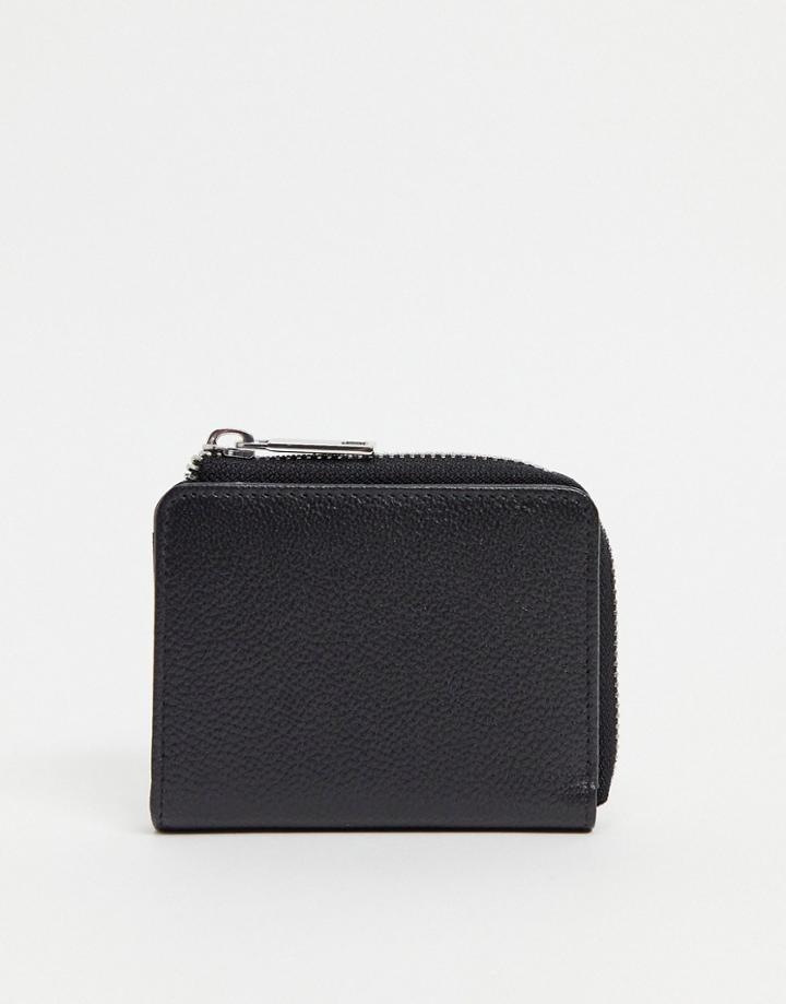 Asos Design Leather Zip Around Card Holder Wallet In Black