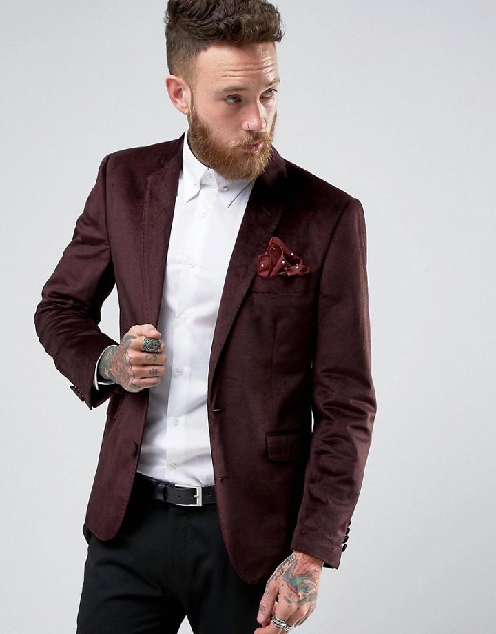 Devil's Advocate Textured Velvet Blazer - Red