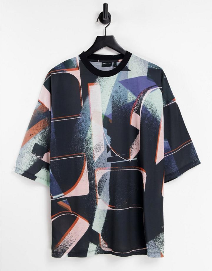 Asos Design Oversized T-shirt In All Over Text Print-black