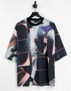 Asos Design Oversized T-shirt In All Over Text Print-black