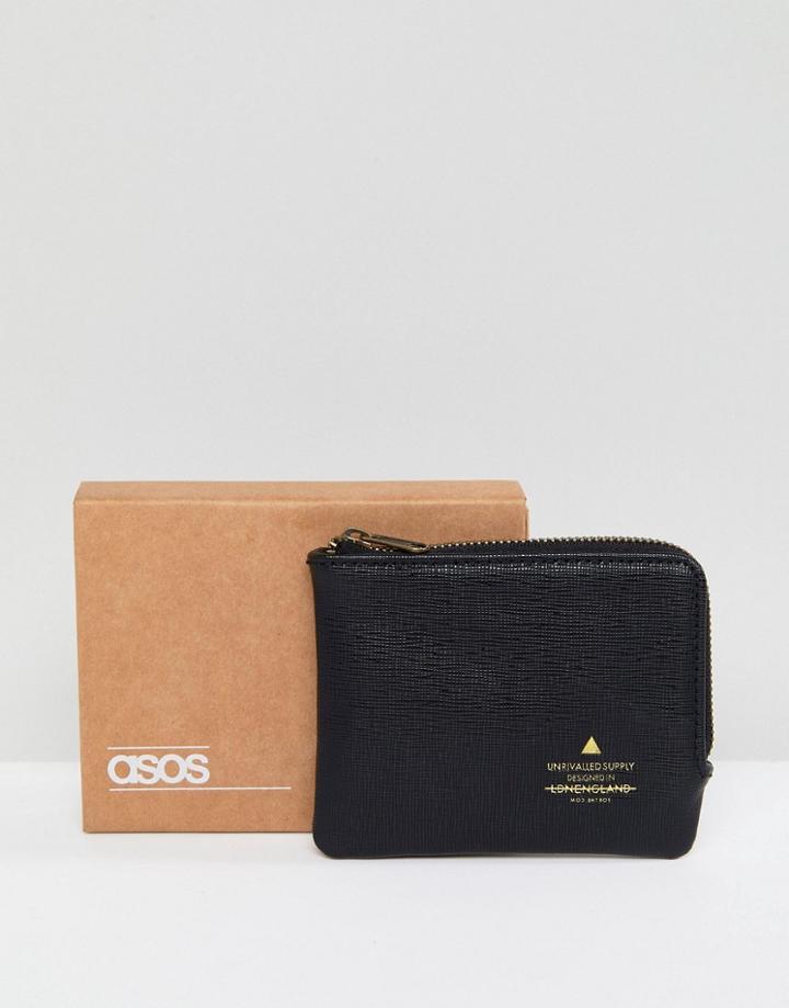 Asos Zip Around Wallet With Embossed Logo In Black - Black