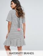 Gebe Maternity Nursing Striped Shift Dress With Fluted Sleeve And Tassel Detail - Multi