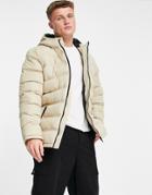 Threadbare Puffer Jacket With Hood In Stone-neutral