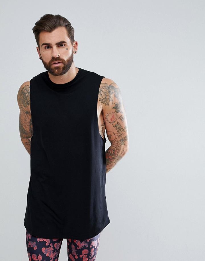 Asos Super Longline Tank With Curve Hem In Black - Black
