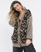 Asos Design Oversized Cardigan In Animal Pattern-brown