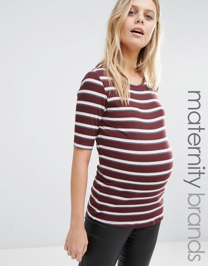 New Look Maternity Ribbed Stripe Top - Red