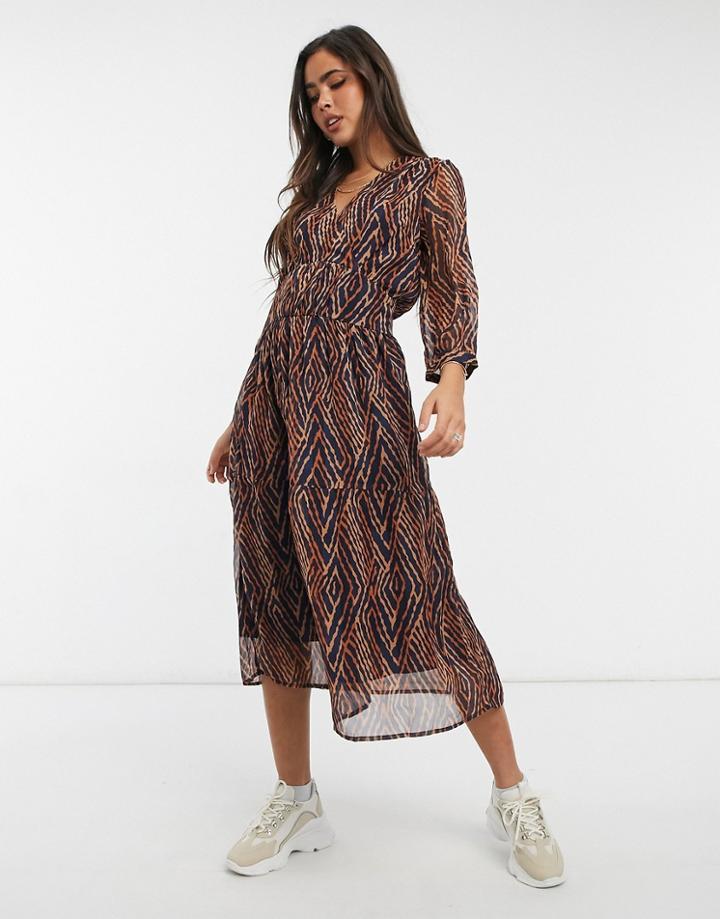 Y.a.s Midi Dress With Shirred Waist In Abstract Print-multi