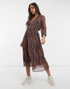 Y.a.s Midi Dress With Shirred Waist In Abstract Print-multi
