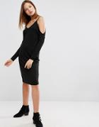 Asos Midi T-shirt Dress With Cold Shoulder - Black