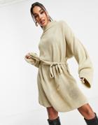 I Saw It First Knitted Sweater Dress With Belt In Cream-white