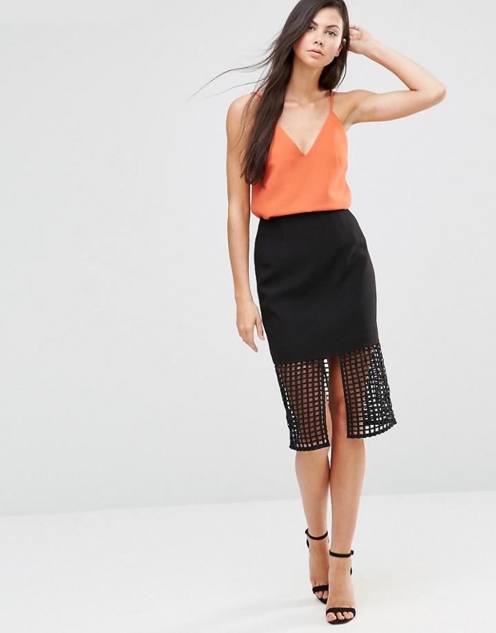 Finders Keepers Stand Still Lattic Detail Skirt - Black