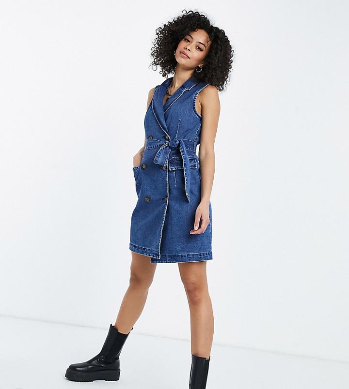 Vero Moda Tall Sleeveless Denim Mini Dress In Blue-blues