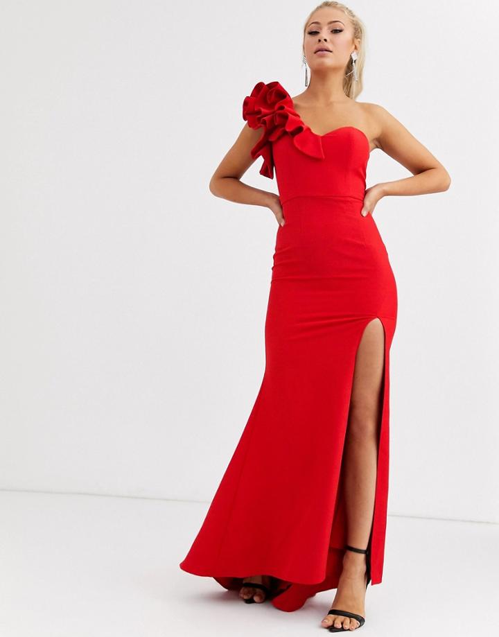 Jarlo One Shoulder Maxi Dress With Ruffle Detail In Red