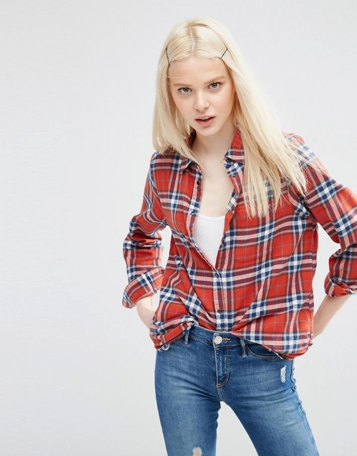Asos Boyfriend Red Check Shirt - Multi
