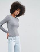 Asos Sweater With Crew Neck In Rib - Gray
