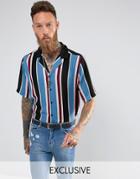 Reclaimed Vintage Inspired Revere Shirt In Stripe Reg Fit - Blue