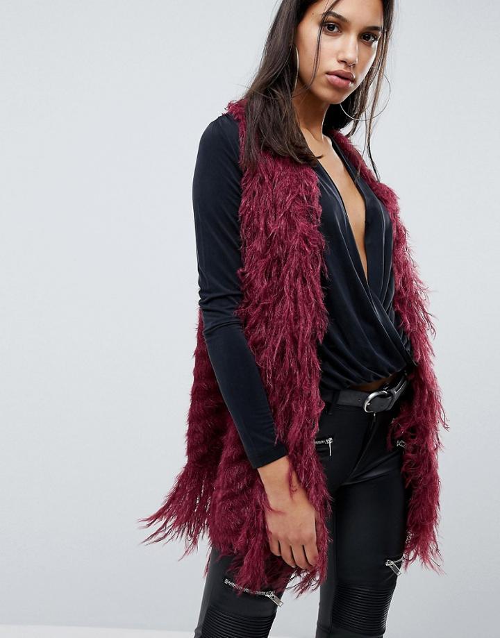 Qed London Furry Vest - Red