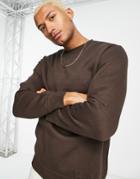 Pull & Bear Basic Sweatshirt In Dark Brown