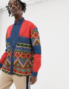Asos Design Oversized Geo-tribal Print Denim Shirt - Multi