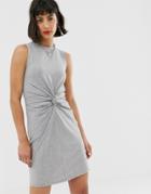 Noisy May Twist Front Jersey Mini Dress In Gray