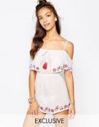 Wolf & Whistle Embroided Cold Sholder Romper - White