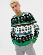 Asos Design Hand Knitted Heavyweight Sweater With Novelty Design - Multi
