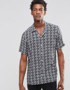 Asos Printed Shirt In Viscose With Revere Collar And Short Sleeves - Black