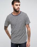 Only & Sons Longline T-shirt With Curved Hem And Jacquard Stripe - Blue