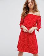 Y.a.s Abby Dot Off Shoulder Dress - Red