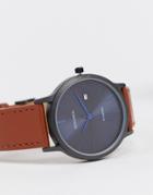 Sekonda Leather Watch In Brown With Blue Dial