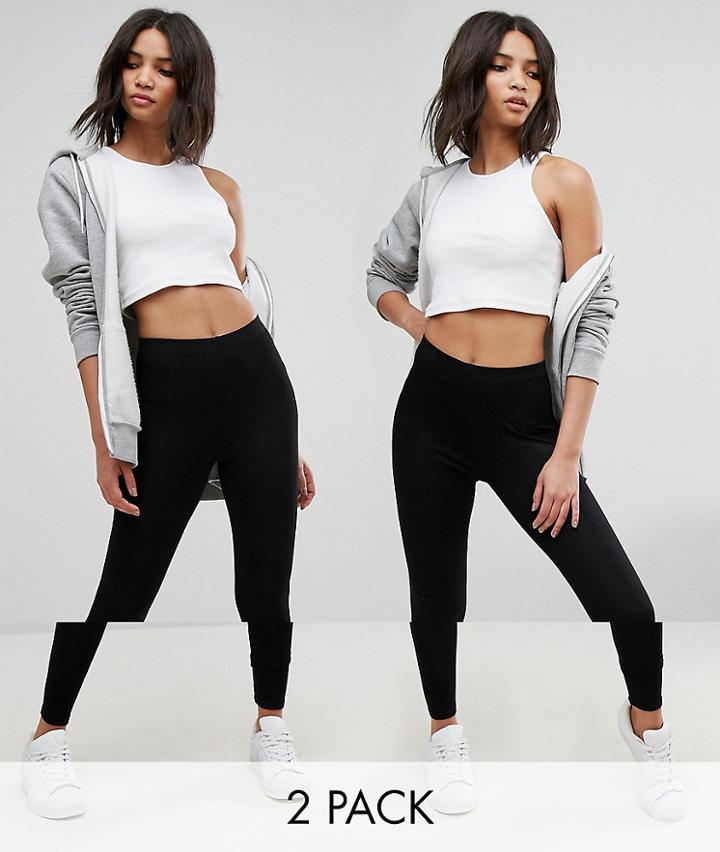 Asos Design 2 Pack High Waisted Leggings In Black - Black