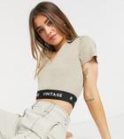Reclaimed Vintage Inspired Coordinating Knit Crop Top With Branded Elastic Waistband In Beige-neutral